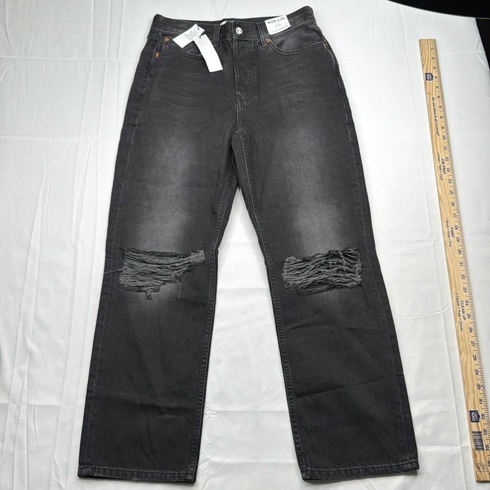 Topshop Dad Jeans size 6 or 28 28x30 Black Button mid Rise loose fit dark wash